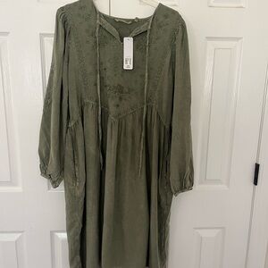 Soft surroundings willow dress Green Embroidered nwt!